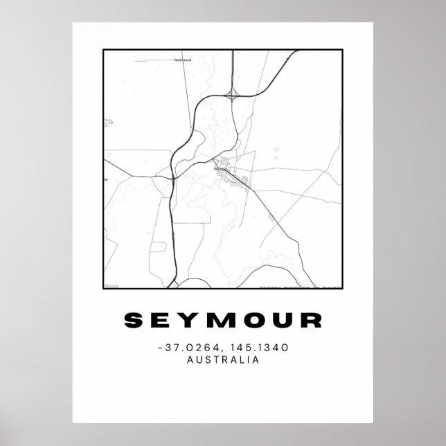Minimalist Seymour Map with Coordinates | Poster (Front)