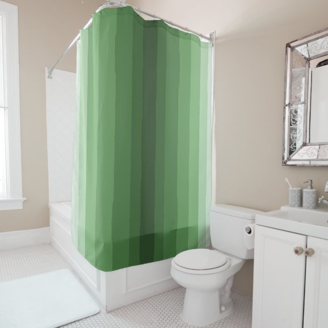Minimalist Shades of Green Gradient Stripes  Shower Curtain (In Situ)