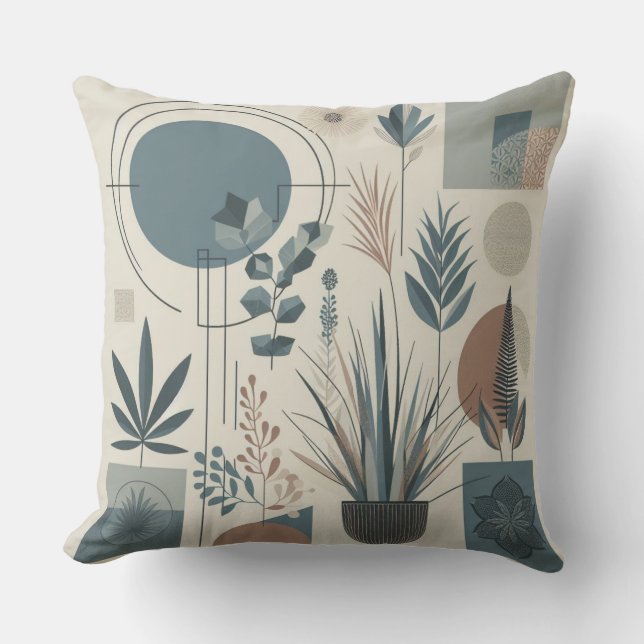 Minimalist Shapes in Shade of Blue and Earthtones Cushion (Front)