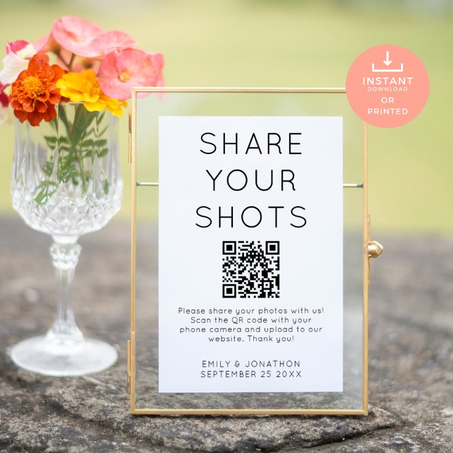 Minimalist Share Your Shots QR code Wedding Sign (Creator Uploaded)
