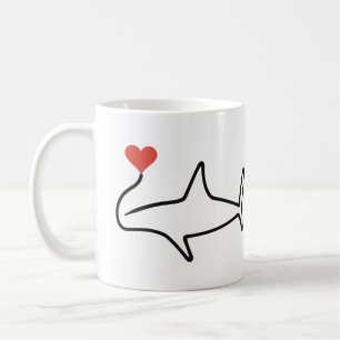 Minimalist Shark One Line Art with Red Heart Coffee Mug