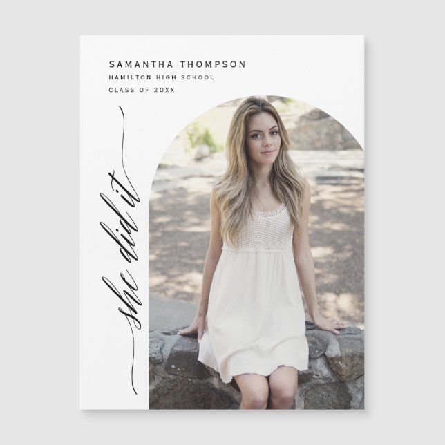 Minimalist She Did It Arch Photo Graduation Magnet (Front)