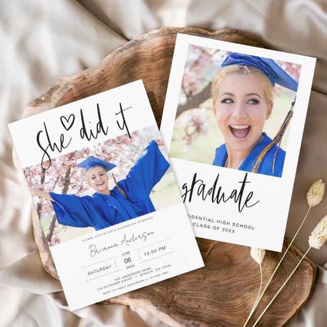 Minimalist She Did It Graduation Party Invitation (Creator Uploaded)