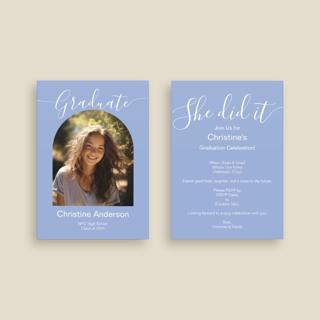 Minimalist She Did It Graduation Party Photo Invitation (Creator Uploaded)