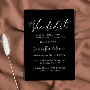 Minimalist She Did it   Modern Graduation Party Invitation