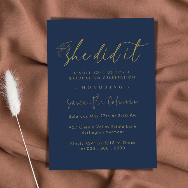 Minimalist She Did it | Modern Graduation Party Invitation (Creator Uploaded)