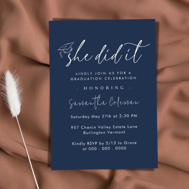 Minimalist She Did it | Modern Graduation Party Invitation (Creator Uploaded)