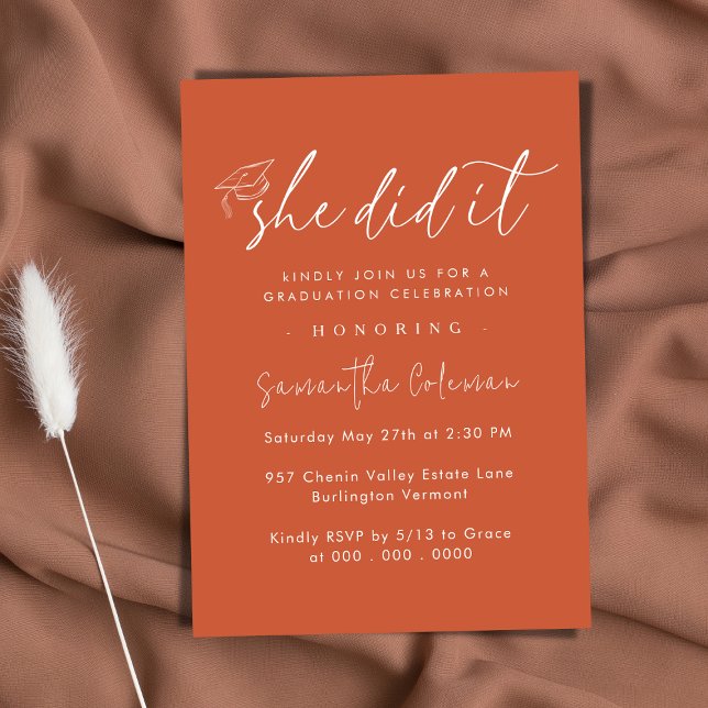 Minimalist She Did it | Modern Graduation Party Invitation (Creator Uploaded)