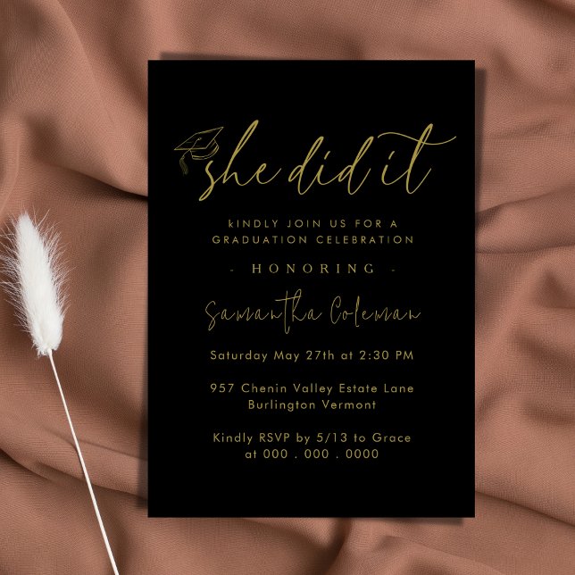Minimalist She Did it | Modern Graduation Party Invitation (Creator Uploaded)