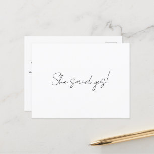 Minimalist She Said Yes Engagement Announcement Postcard