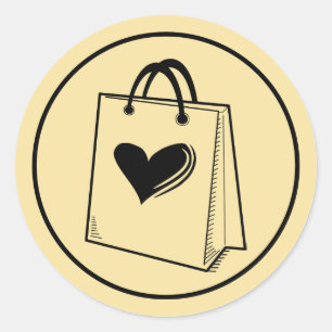 Minimalist Shopping Bag Black  Classic Round Sticker