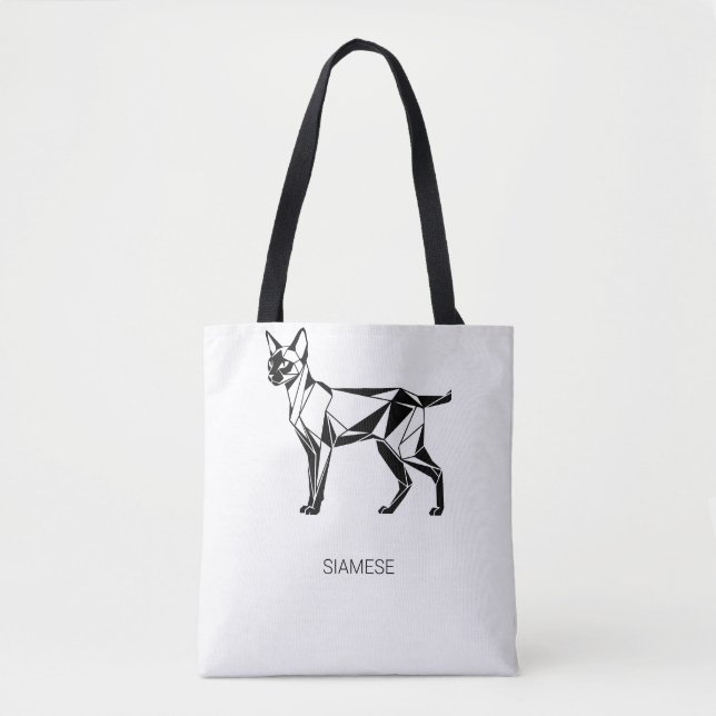 Minimalist Siamese Cat Geometric Cotton Tote Bag (Front)