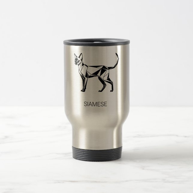Minimalist Siamese Cat Geometric Travel Mug (Center)