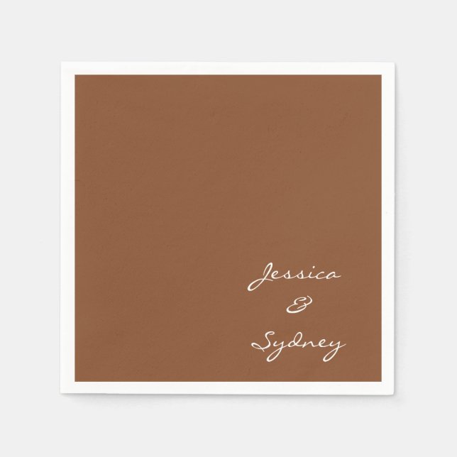 Minimalist Sienna Brown Script Wedding Custom Napkin (Front)