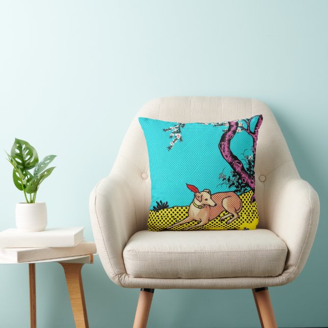Minimalist Sighthound Silhouette Dog Graphic Cushion (Chair)