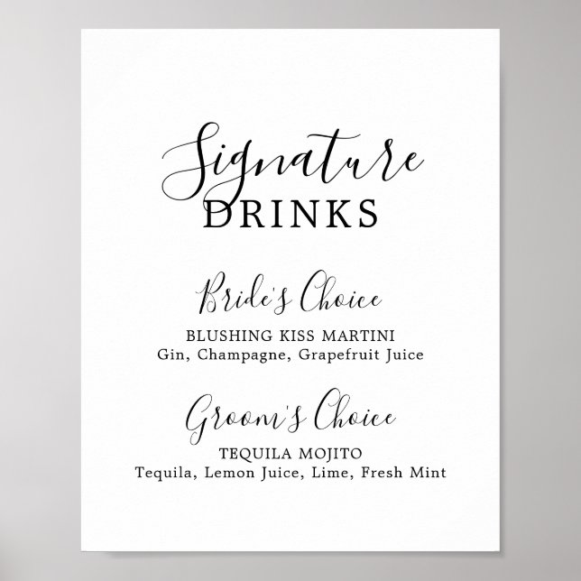Minimalist Signature Drinks Sign (Front)
