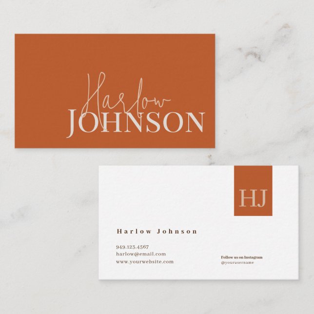 Minimalist Signature Earth Tones & Terracotta Business Card (Front/Back)