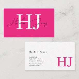 Minimalist Signature Monogram Hot Pink Business Ca Card