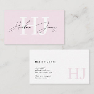 Minimalist Signature Monogram Pale Pink Business Card