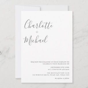 Minimalist Signature Script Gray And White Wedding Invitation