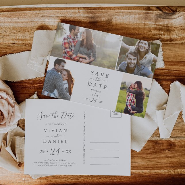 Minimalist Silver 4 Photo Template Save the Date (Creator Uploaded)