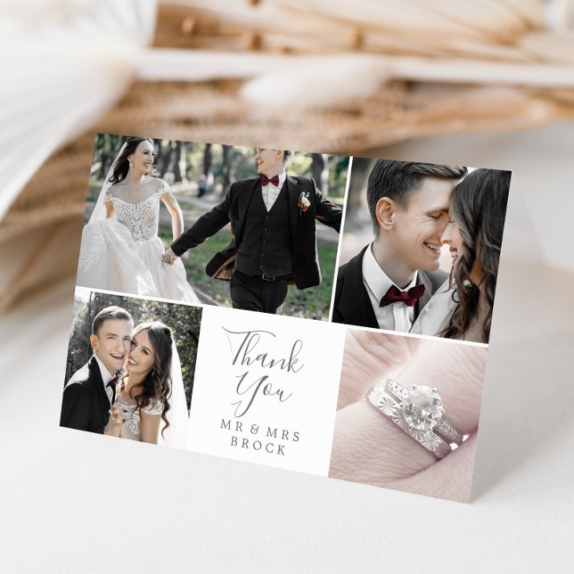 Minimalist Silver 4 Photo Template  Thank You Card (Creator Uploaded)