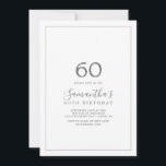 Minimalist Silver 60th Birthday Invitation<br><div class="desc">This minimalist silver 60th birthday invitation is perfect for a simple birthday party. The modern romantic design features classic silver grey and white typography paired with a rustic yet elegant calligraphy with vintage hand lettered style. Customisable in any colour. Keep the design simple and elegant, as is, or personalise it...</div>