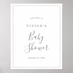 Minimalist Silver Baby Shower Welcome Poster