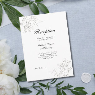 Minimalist Silver Botanical Wedding Reception Enclosure Card