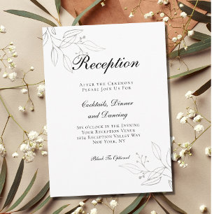 Minimalist Silver Botanical Wedding Reception Enclosure Card