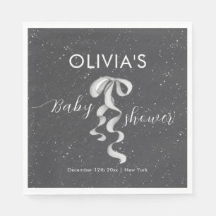 Minimalist Silver Bow Winter Snow Baby Shower  Napkin
