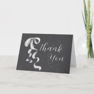 Minimalist Silver Bow Winter Snow Baby Shower  Thank You Card