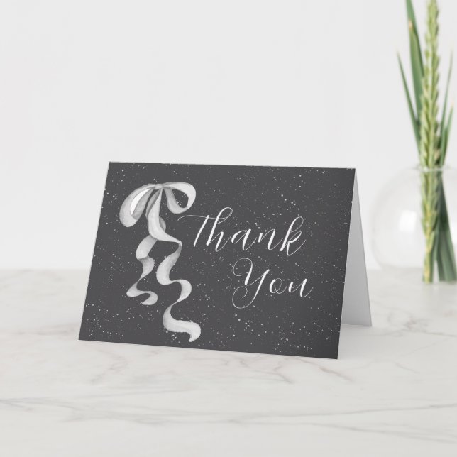 Minimalist Silver Bow Winter Snow Baby Shower  Thank You Card (Front)