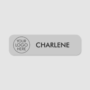 Minimalist Silver Custom Name Tag with Logo
