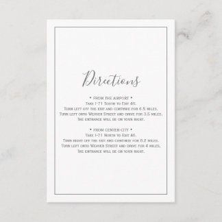 Minimalist Silver Directions Card