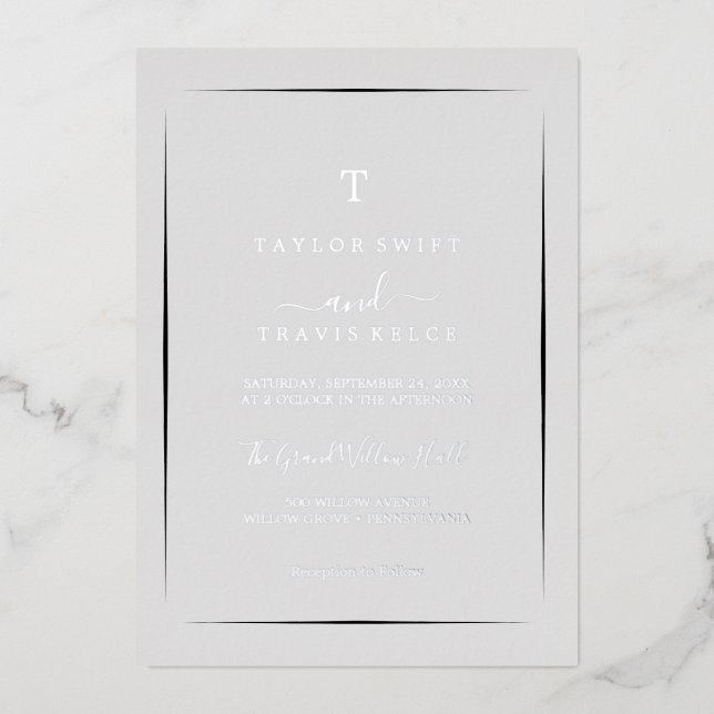 Minimalist Silver Foil | Grey Monogram Wedding  (Front)