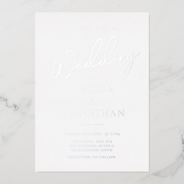 Minimalist Silver Foil Script Elegant Wedding (Front)