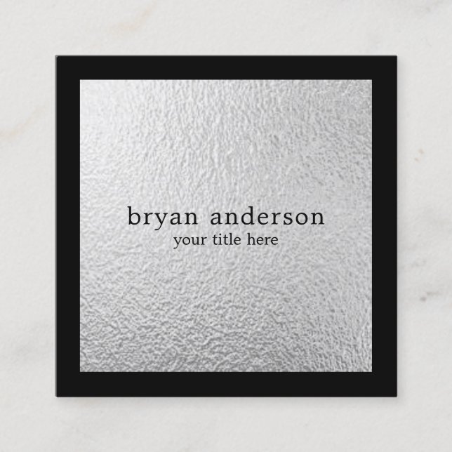 Minimalist Silver Foil Square Business Card (Front)