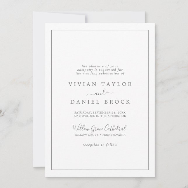 Minimalist Silver Formal Wedding Invitation (Front)