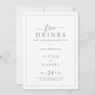 Minimalist Silver Free Drinks Save the Date