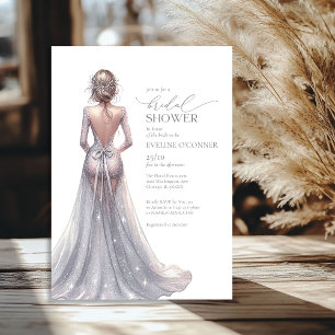 Minimalist silver glitter lux wedding gown invitation
