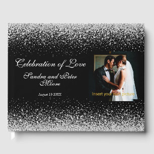 Minimalist Silver Glitter on Black Guest Book