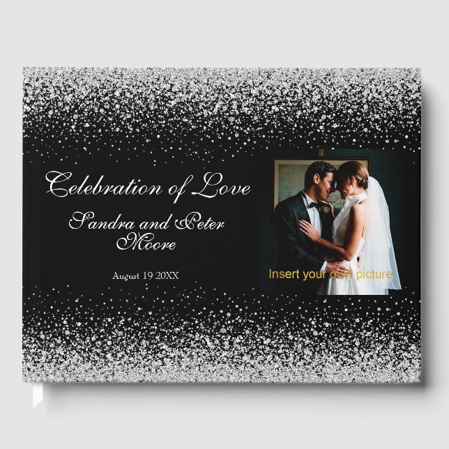 Minimalist Silver Glitter on Black Guest Book (Front)