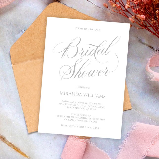 Minimalist Silver Handwritten Script Bridal Shower Invitation (Creator Uploaded)