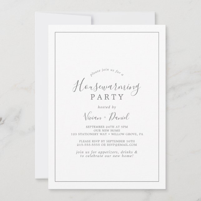 Minimalist Silver Housewarming Party Invitation (Front)