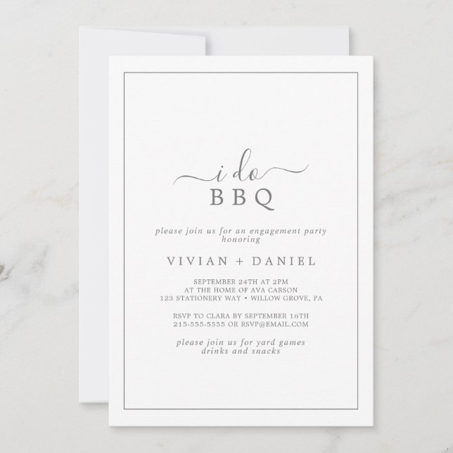 Minimalist Silver I Do BBQ Engagement Party Invitation (Front)