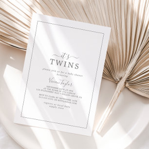 Minimalist Silver It's Twins Baby Shower Invitation