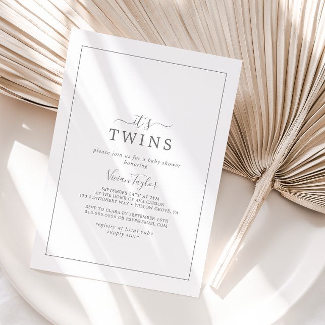 Minimalist Silver It's Twins Baby Shower Invitation (Creator Uploaded)