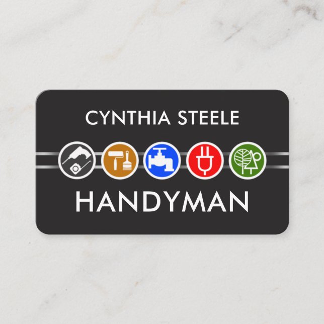 Minimalist Silver Line Handyman Tools Business Card (Front)