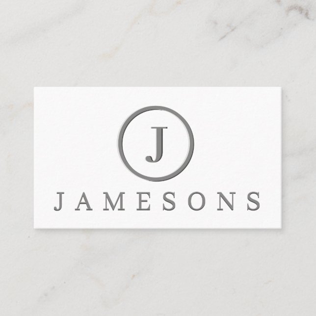 Minimalist Silver Monogram Logo Embossed Effect Bu Business Card (Front)
